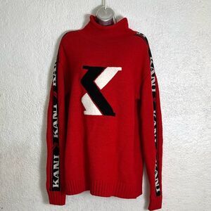 Karl Kani Red Wool Pullover Knit Sweater Size Large